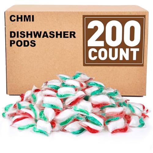 Image of CHMI 200 Count Dishwasher Pods, suitable for 24-hour drying of stains and grease, no pre-rinsing required. CHMI dishwasher capsules are suitable for use in dishwashers or sinks.