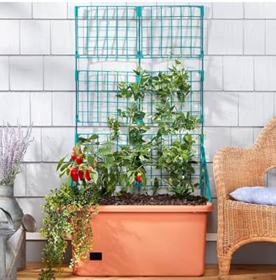 The Lakeside Collection Self Watering Vegetable Planter Box with Trellis on Wheels - Mobile Garden