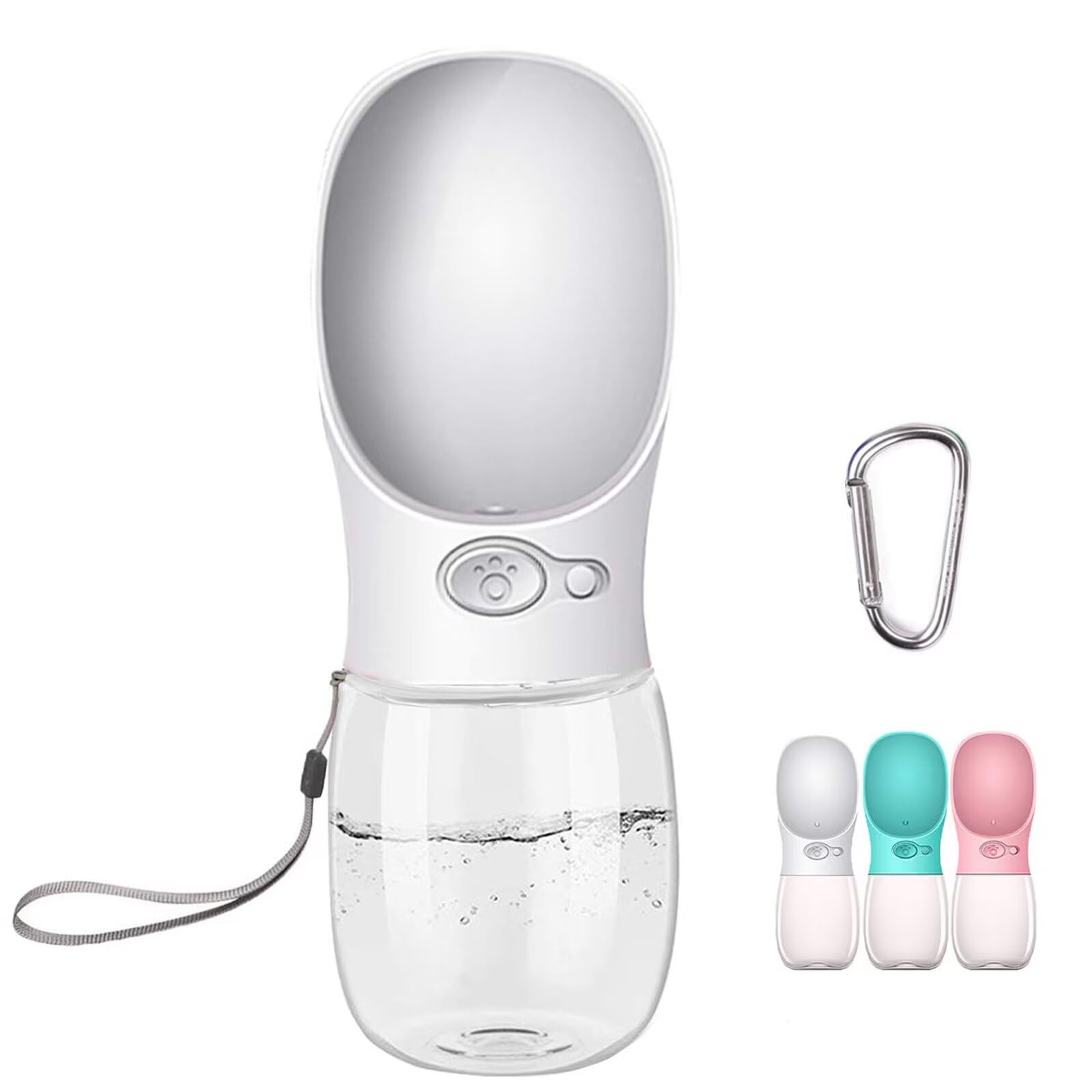 350ml Borraccia Portatile per Cani, Dispenser per Acqua Antibatterica per Alimenti per Animali Domestici Perdita Prova Cane Gatto BOL Bottiglia da Viaggio, Bere all'aperto Pet White