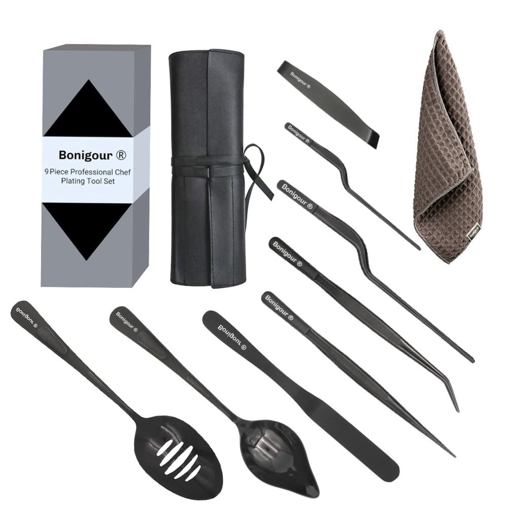 Bonigour Chef Plating Tools, Professional Culinary Plating Tool Set, Stainless Steel Fish Tweezers, Pastry Spatula