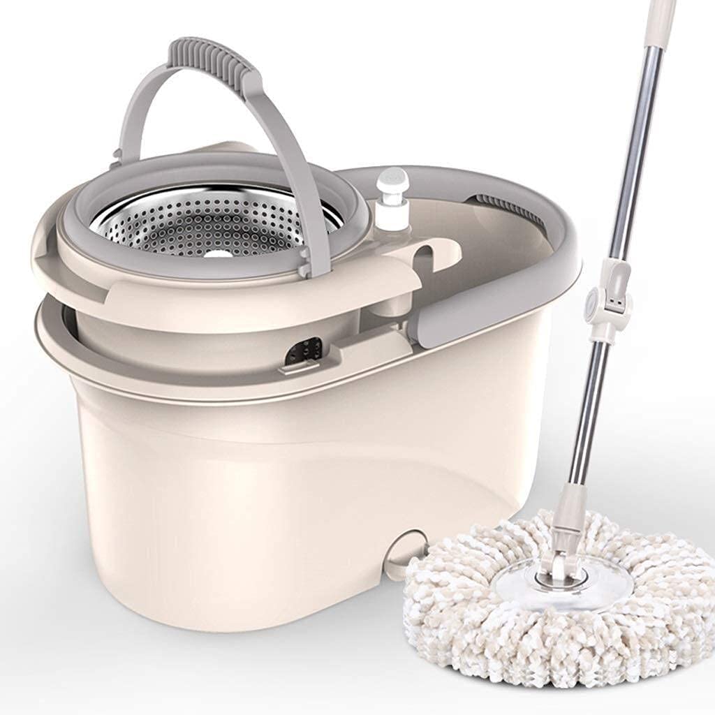 Mop Set mocio e Secchio in Microfibra con Manico Allungato Cestello drenaggio in Acciaio Inossidabile con 3 testine in Microfibra Pulizia dei Pavimenti