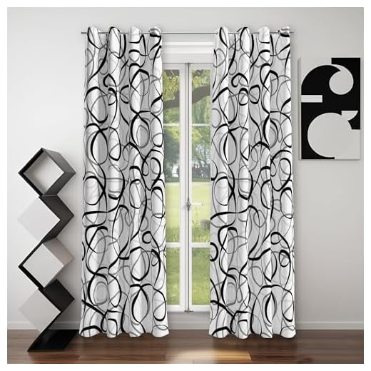Black Grey White Geometric Curtains 2 Panels Sets Abstract Line Modern Circle Art Pattern Window Treatments Room Darkening Heat Blocking Elegant Curtain Decorative for Living Room Bedroom 52x84 Inches