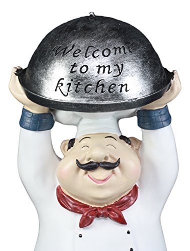 Gifts & Decors Ebros Master Bistro Chef Holding Melting Dome Tray Statue 14" Tall Head Cook With Welcome To My Kitchen Sign Decor Figurine #TOP1
