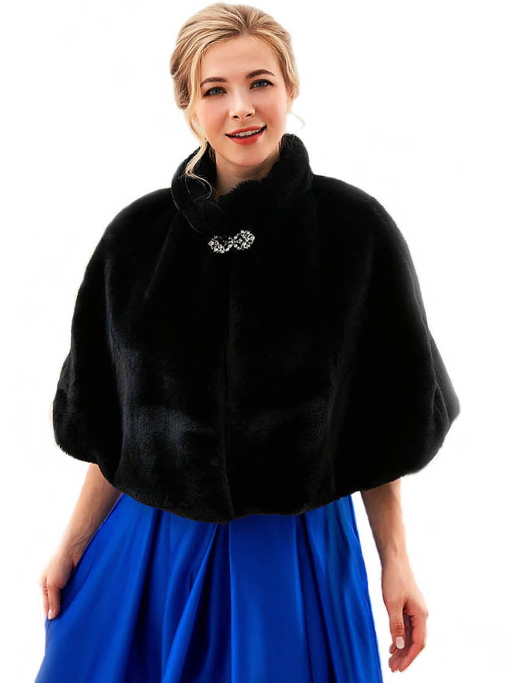 Women's Wedding Faux Fur Shawl and Wrap Bridal Fur Stole Cloak Cape Fur Scarf for Bride and Bridesmaids