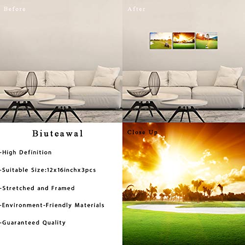 Biuteawal 3 Pieces Golf Canvas Wall Art Golf Course At Great Sunrise Landscape Painting Canvas Print Modern Leisure Sports Picture Green Nature Wall Artwork Home Office Men Bedroom Decor Ready To Hang #TOP5