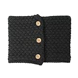 [GlovesDEPO] あったか裏ボア ボタン付きネックウォーマー ケーブル編み＆カゴ編み (カゴ編み ブラック)