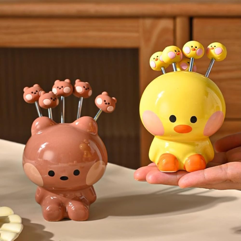 (5 Pieces) Cute Cartoon Stainless Steel Fruit Fork for Cake Fruit Dessert Fork Set for Home
