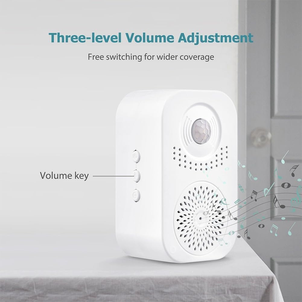 Motion Sensor Door Chime with 3 Volume Levels, Wireless Greeting Alarm Business Shop Home, 4-6m Detection Range, Install Security Reminder (White)