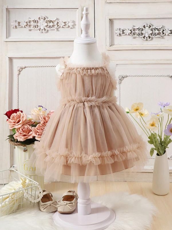 Image of Niren Enterprise Sleeveless Ruffle Sleeve Square Baby Girl Frock with Neck Boxer and net Flared | Frock Dress for Baby Girls