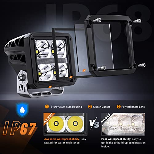 Image of Nilight 3.2 Inch Square LED Pod Lights with DRL 20W 2510LM 10 Degree Super Spot Beam 16AWG Wiring Harness Kit for Auxiliary Offroad Driving Ditch Lamps for Truck UTV ATV SUV 4x4