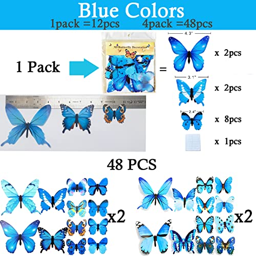 Vinilos decorativos mariposas 3D 48 piezas azules miniatura 5