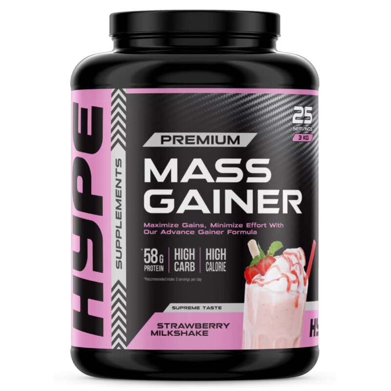 Premium Mass Gainer (Strawberry Milkshake), 3 Kg, 25 Servings