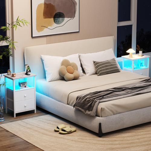 AMHANCIBLE Nachttisch, Beistelltisch mit Ladestation und LED-Leuchten – Ansicht 2