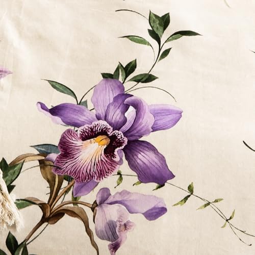 Image of Digitally Printed Premium Bedsheet Set | 300 TC 100% Cotton 1 Queen Bedsheet Set | Extra Smoothness with Sateen Weave| Orchid Cream Bedsheet Set (1 Flat Sheet + 2 Pillow Cases)