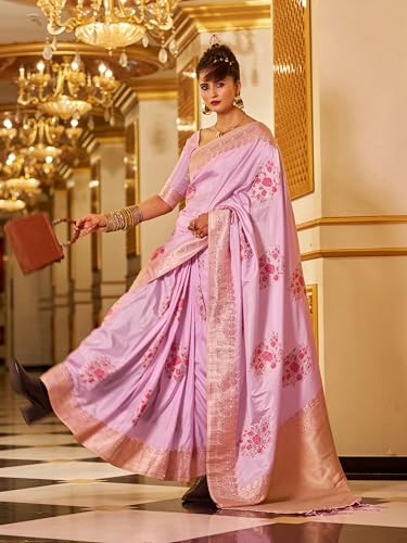Image of SWORNOF Women's Banarasi silk Saree With Unstitched Blouse Piece