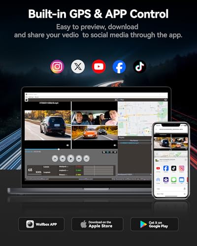 Image of WOLFBOX i17 4K 3 Channel Dash Cam Built-in 5.8GHz WiFi with 64GB Card, 4K+1080P+1080P Dash Cam Front and Rear Inside, Triple Car Camera with 3 Inch Screen, IR Night Vision, WDR, 24H Parking Mode, GPS