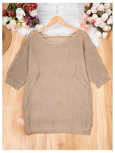 MakeMeChic Women's Plus Size Sweater Boat Neck Half Sleeve Knitted Pullover Tops4
