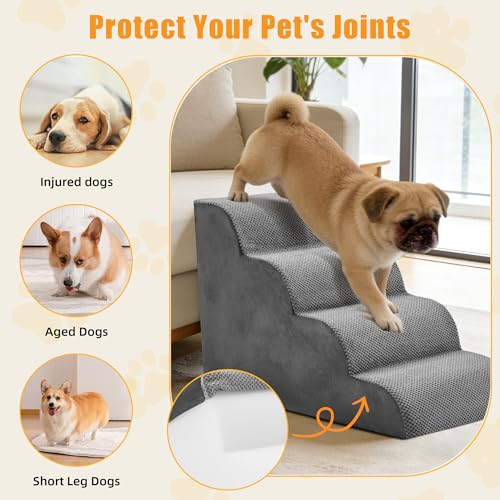 Image of NEWBULIG 4-Step Dog Stairs, 20 inch H Dog Steps for Sofa and Chair, Durable Non-Slip Sturdy Pet Steps for Small Dogs and Cats, Pet Ramp for High Bed Indoor
