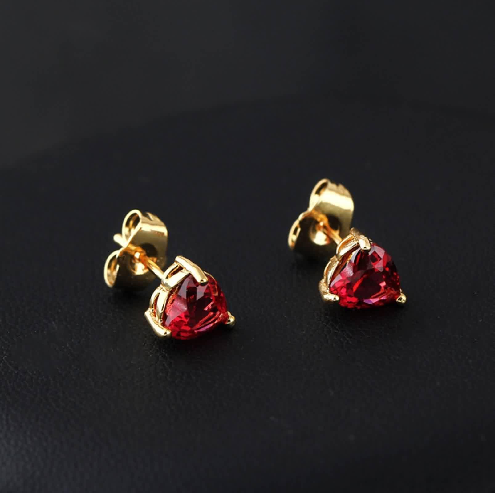 Pendientes Mujer Oro Amarillo 9 K / 14 K / 18 K, Corazón con Rubí, Pendientes de Mujer Oro Rojo