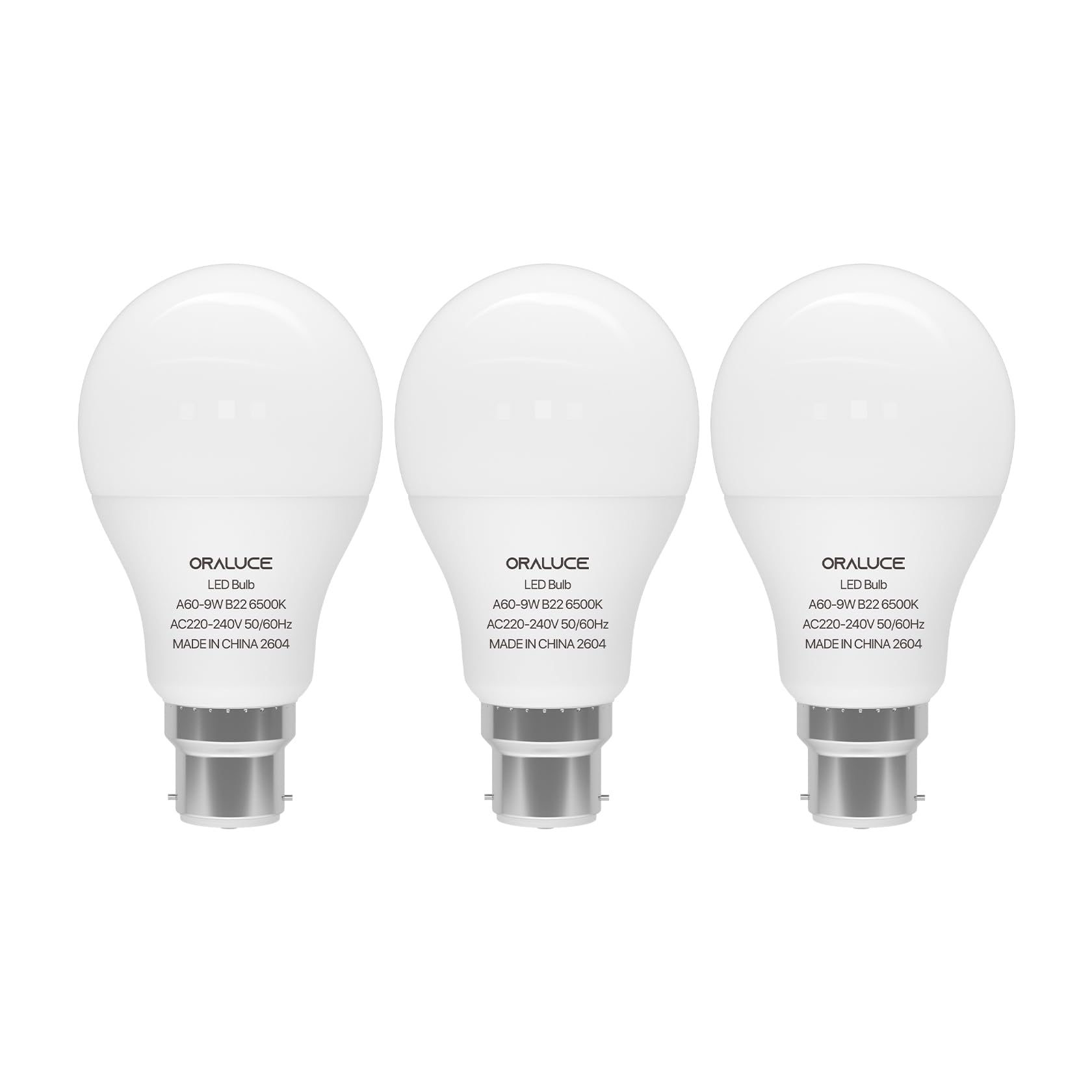 ORALUCE Bayonet Light Bulb, 9W=60W, 900LM, Cool White 6500K, Pack of 3 — image 1