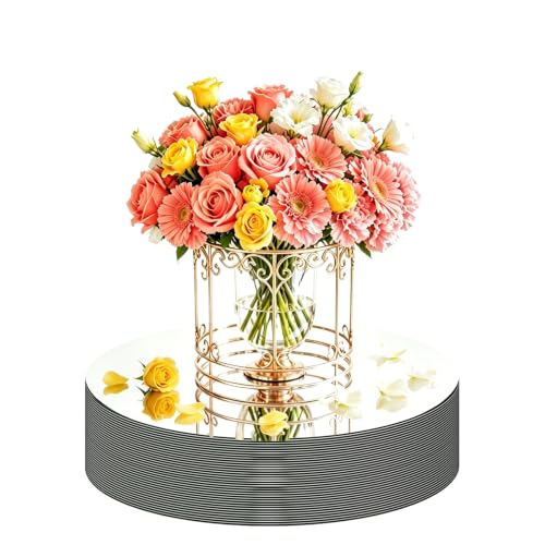 PASOCON 19 Pcs Mirror Centerpieces for Tables, Acrylic Round Small Mirror Trays Decoration Candle Plate Mirrors for Wedding Table Centerpiece Baby Shower Christmas Party Decor and Crafts (6inch/15cm) by PASOCON - Used condition - US$8.31