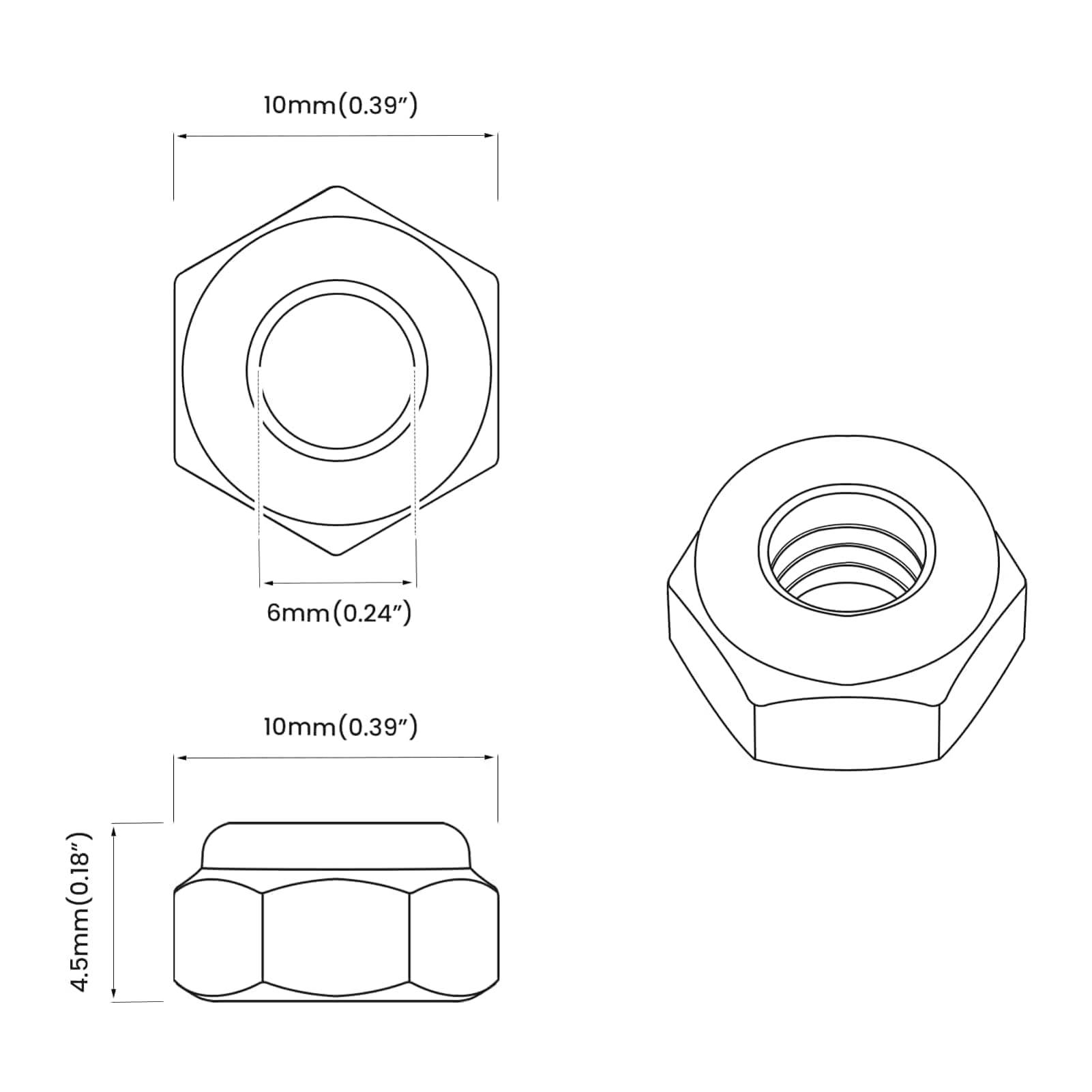Dado 9574 PCS Argento M6 x 10 mm Ferro