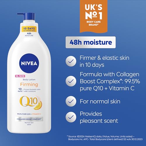 NIVEA Q10 Firming Body Lotion + Vitamin C (625ml), with Collagen Booster Complex, 48H Moisturiser, Gold, 625 ml (Pack of 1) - Image 2