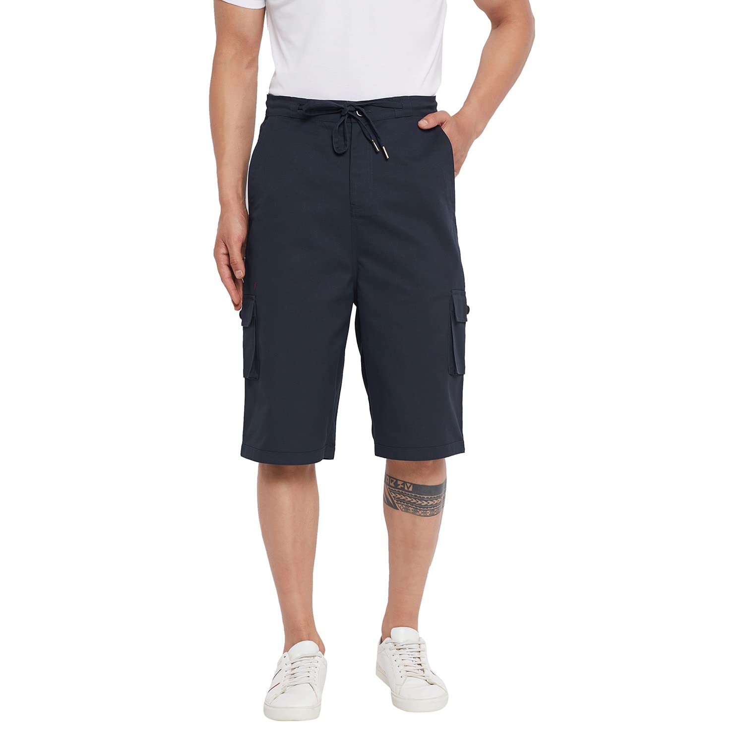 Navy Blue Men's Cotton Cargo Shorts(HYPM03537)-image-11