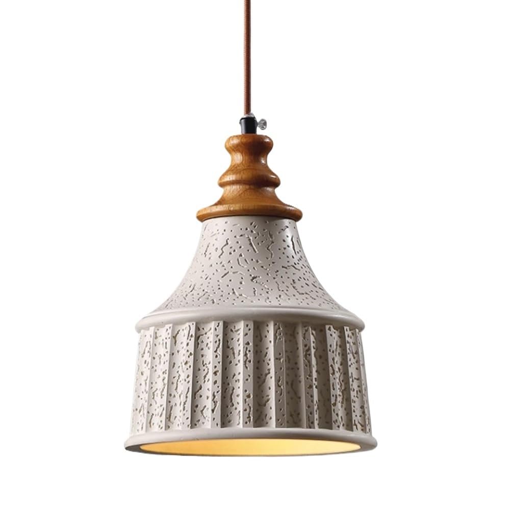 NHPJFDC Retro Mid Century Modern Bedside Pendant Light, Fluted Cement Dining Room Hanging Lamp, 6.3-Inch Bell Concrete Cone Light Fixture E26 Base 78.7" Cord Grey
