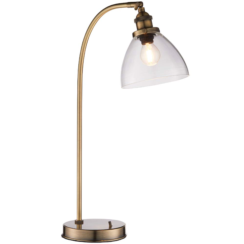 40 W E14 | 533 mm wysoki zakrzywiony ramię lampa stołowa światło | antyczny mosiądz i przezroczysty szklany klosz | nowoczesny industrialny regulowany głowa sypialnia szafka nocna biuro biurko funkcja czytania oświetlenie | LED
