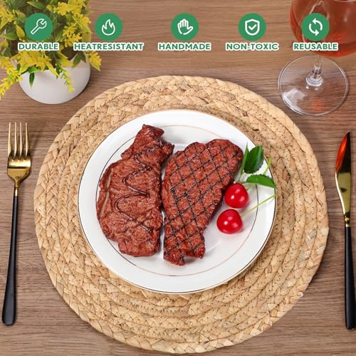 Image of FoldTier 60 Pcs Round Placemats Bulk Plate Chargers Set 11.8 Inch Woven Placemat Rustic Braided Straw Rattan Charger Natural Water Hyacinth Place Mat for Wedding Party Table Single Tableware Use