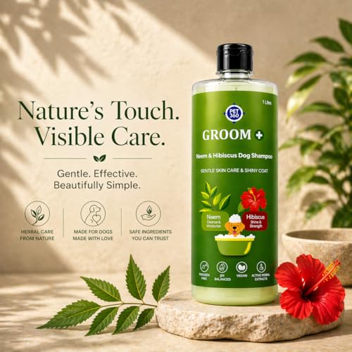 Image of PET360 Groom+ Neem Hibiscus Oatmeal Dog Shampoo 200ml | Vegan Cruelty-Free | Non-Toxic pH Balanced | Phthalate & Paraben Free | Natural Pet Grooming