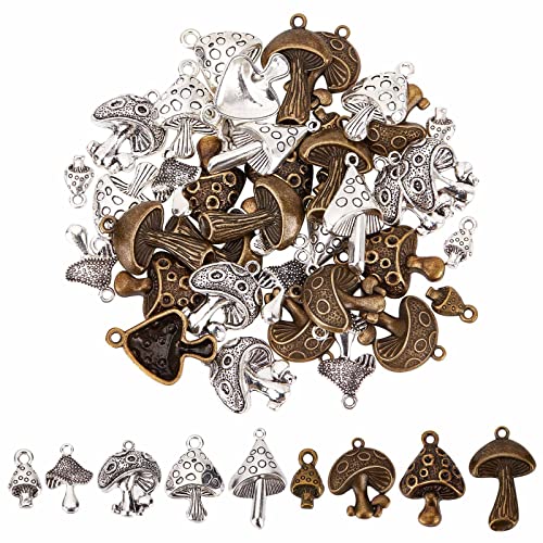 Breloques champignon en bronze et argent antique style tibétain pour finitions bijoux