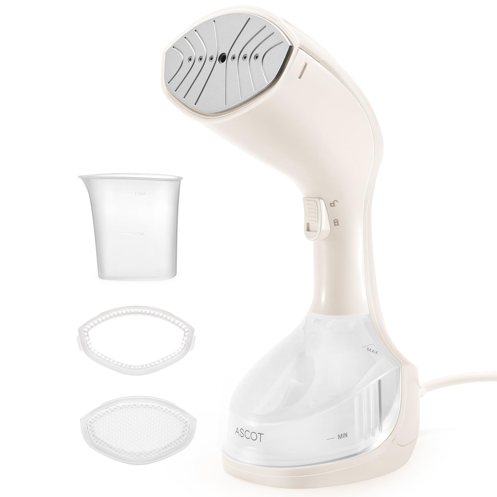 Steamer for Clothes, Portable Handheld Steamer 1600W 280ml Water Tank for Curtains,Beddings,Cowboy hats Wedding Dress(Cream)