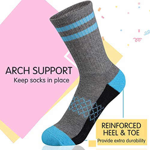 Comfoex Girls Crew Socks Athletic Half Cushioned Long Socks Cotton Calf Socks For Kids 6 Pairs3