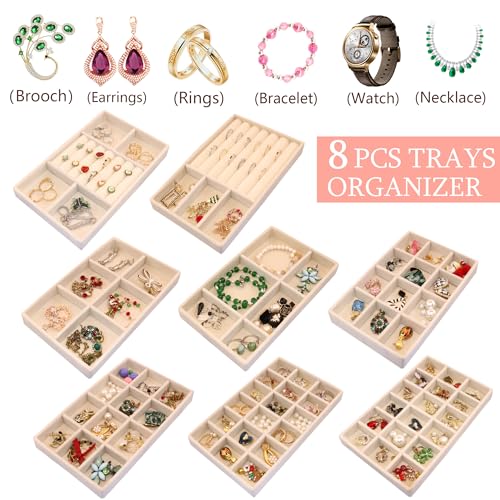 MINIBIGBOX 8Pack Jewelry Drawer Organizer Tray Velvet Jewellry Tray Stackable Jewel Storage Case for Earring Necklace Rings Bracelet Watch by MINIBIGBOX - Used condition - Image 2