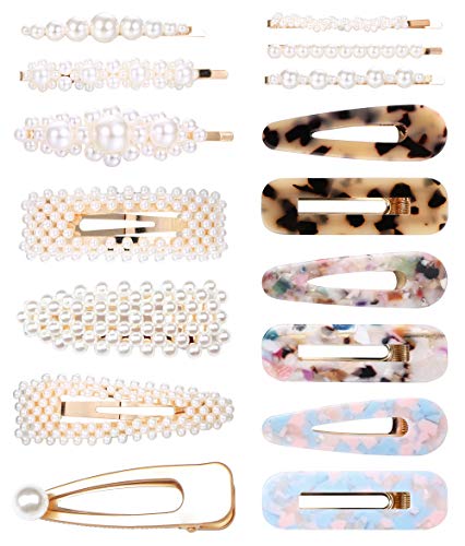 LOLIAS 16 Pcs Pearl Hair Clips for Women Girls Large Acrylic Resin Hair Pins Headwear Hair Barrette Styling Tools Accessories