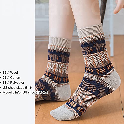 Image of IIG 5 Pairs Women's Vintage Style Thick Wool Warm Winter Crew Socks