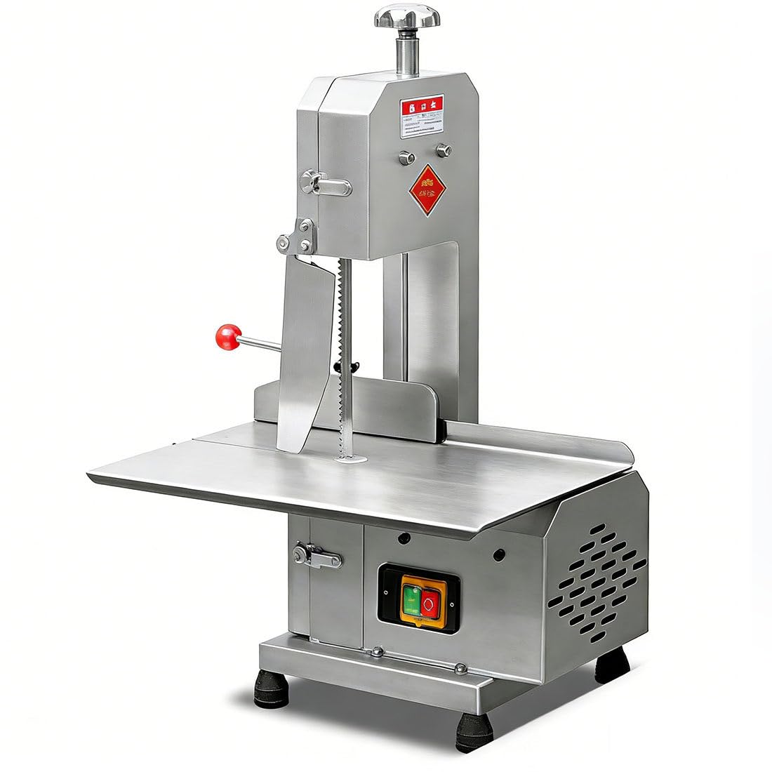 Sierra De Cinta Eléctrica Comercial para Carne 750 W Acero Inoxidable,Máquina Cortar Huesos,Trabajo 32,2 Cm X 47 Cm, Ancho Máximo De Corte 13 Cm, Cortadora Carne Congelada