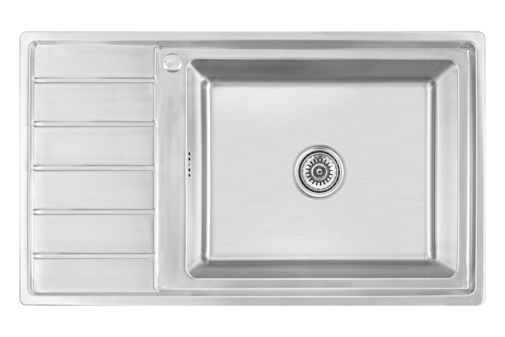 Lavello da incasso 86x50x21 con grande vasca 50x40 cm, Lavello da cucina in acciaio inox 304, spessore materiale 0,9 mm, Lavello da cucina, angolare, con sgocciolatoio, R20 (sgocciolatoio a
