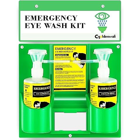 CGOLDENWALL Eye Wash Station Portable Emergency Eye Wash Kit, Wall Mounted Eyewash Station OSHA Approved, 2 * 16.09oz Bottles, with Mirror & Emergency Sign, Safety Material, NO Solution Cover