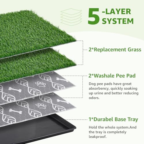 LOOBANI Large Dog Grass Pad with Tray - 35x23in Dog Litter Box with 2 Artificial Grass Patch + 2 Washable Pee Pads - Quickly Absorbency Indoor Outdoor Potty for Patio Balcony Apartment Use - Image 3