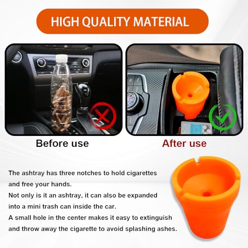 Image of Smokeless Ashtray, Portable Car Ashtrays for Cup Holder, Multifunctional Ashtray with Lid Smell Proof for Car Truck SUV to Keep Car Interior Accessories Tidy (Orange)