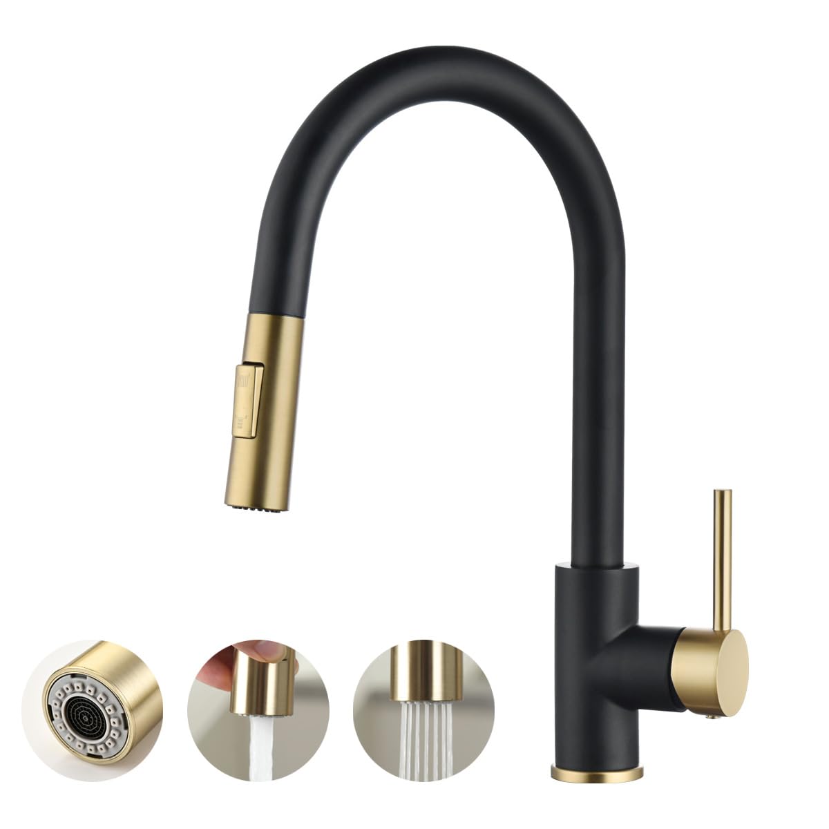 Havin Gold and Black Kitchen Faucet with Pull Down Sprayer, High
