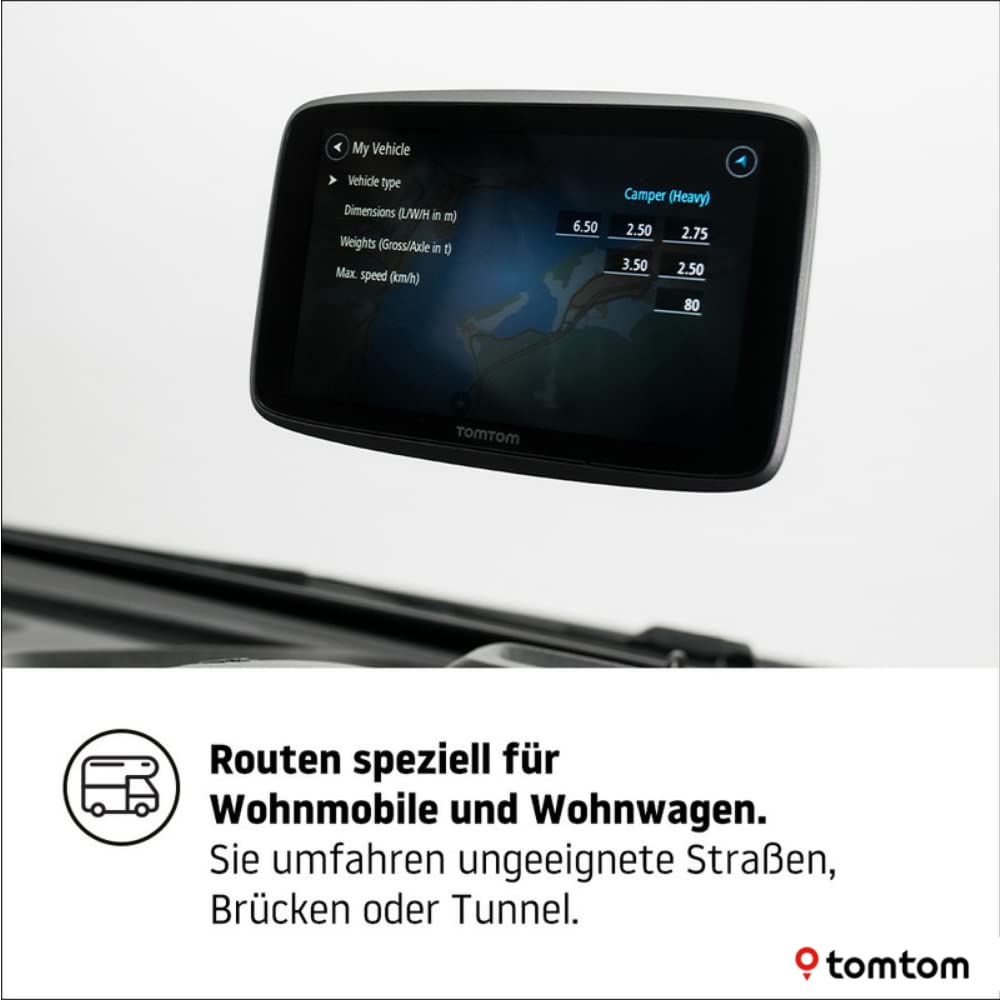 Tomtom Camping Navi GO Camper Tour (6 Zoll Display, Sonderziele für Wohnmobil- und Wohnwagen, Updates über Wi-Fi, Stauvermeidung Dank Tomtom Traffic, Karten-Updates Europa)