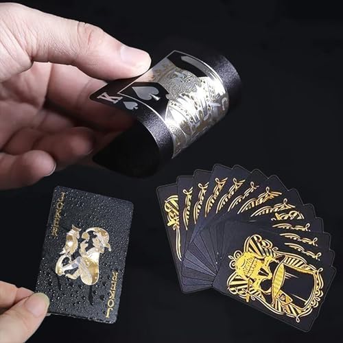 Karten Poker Kartenspiel Pokerkarten Kartendeck - Schwarz und Gold, 1 Deck, Abmessungen 5,7 X 8,7 cm, Totenkopf Spielkarten PET Kunststoff Spielkarten, Wasserdicht Strapazierfähig – Bild 4