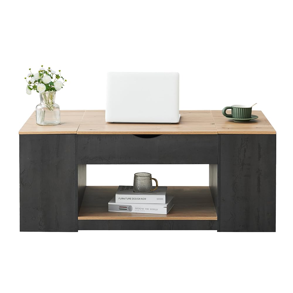 Table basse relevable grise de 109 cm style design élégant pour salon
