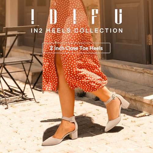 IDIFU Women's IN2 Pedazo Dress Shoes Low Block Heels Comfortable Chunky Closed Toe Ankle Strap Wedding Pumps2