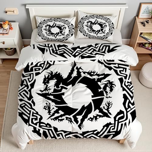 Genérico Edredón Cama 150 Estilo éTnico Edredón Nórdico 220x240 DragóN Edredones Suave, Cálido y Transpirable, Edredon Nordico Microfibra con 2 Fundas Almohada 50x75