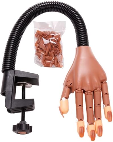 Bueuo Practice Hand For Acrylic Nails, Art Practice Finger Nail Practice Fake Hand, Nail Salons And DIY Nail Art Supplies With 100 Pcs Replaceable Nail Tips (Brown)